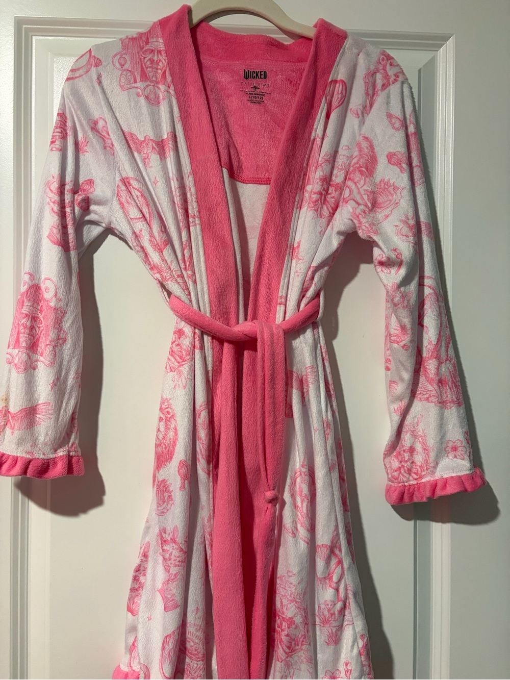 Kids Wicked Katie K Pink & White Plush Printed Robe